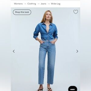 Madewell The Perfect Vintage Wide-Leg Crop Jean. Altoona Wash Size 24